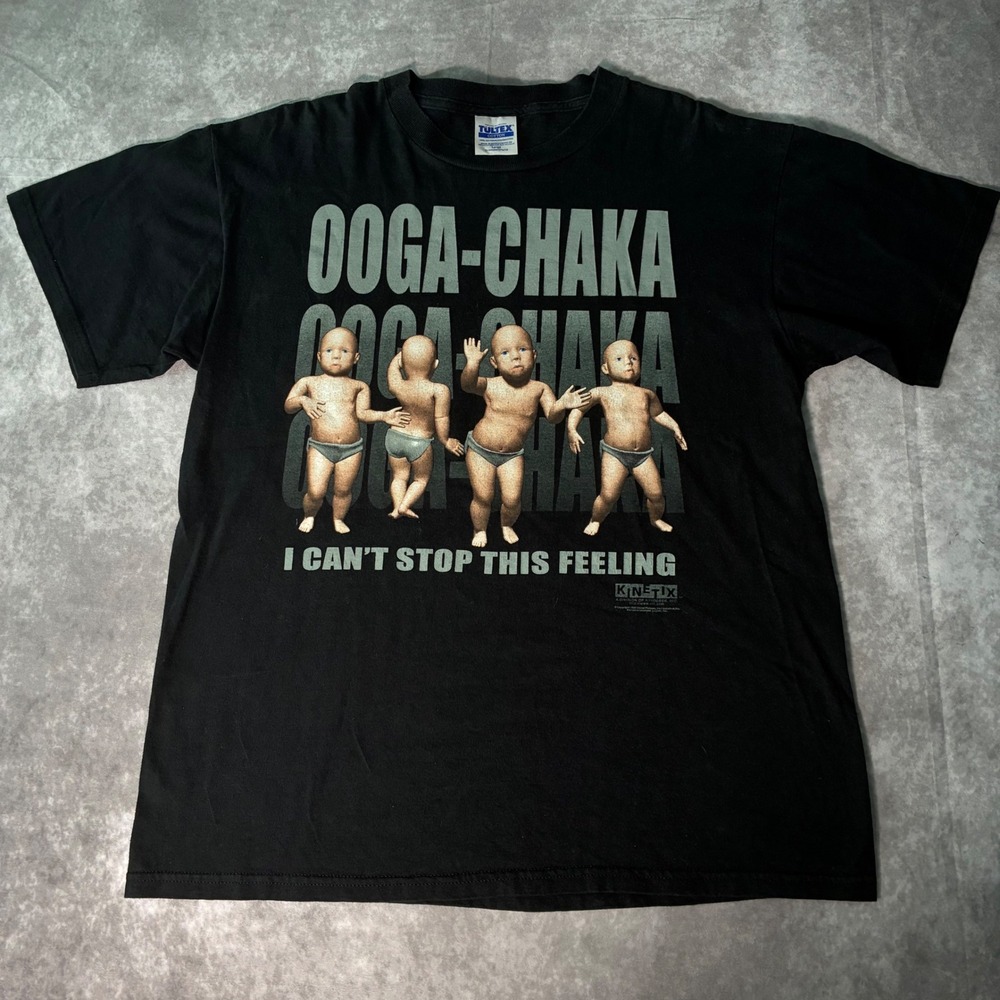 Vintage 1998 Kinetix Dancing Baby Ooga-Chaka Meme T-Shirt Tultex Black Large